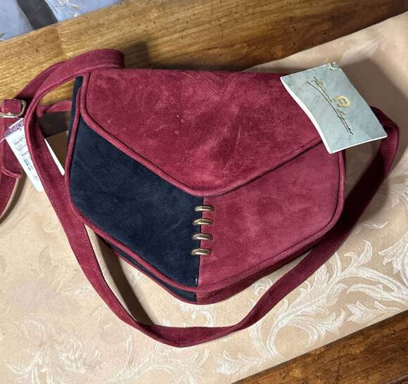 Etienne Aigner Handbags - Vintage Burgundy Oxblood Suede and Leather Crossbody Bag, New With Tags
